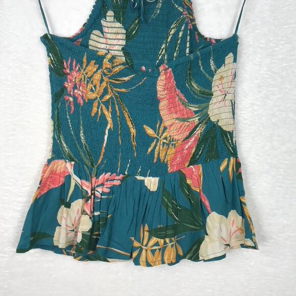 Patrons of Peace Tank Top Women Small Green Halter Ruffle Tropical Coconut Aloha - Picture 6 of 10